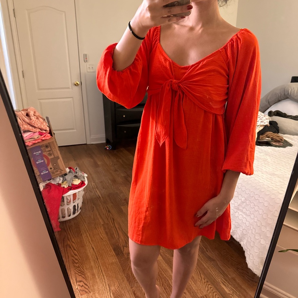 Orange Tie-Front Boho Mini Dress